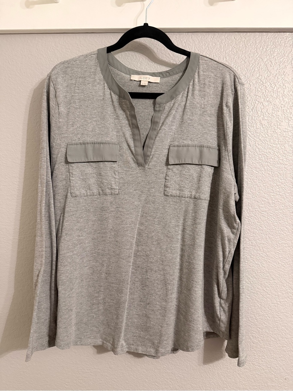 LOFT Gray Henley with Double Pocket Details